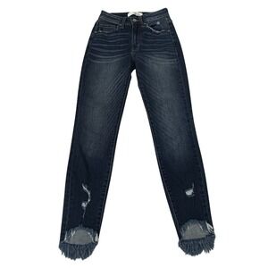 KanCan High Rise Skinny Jeans Womens 0 Dark Wash Distressed Raw Hem Y2K